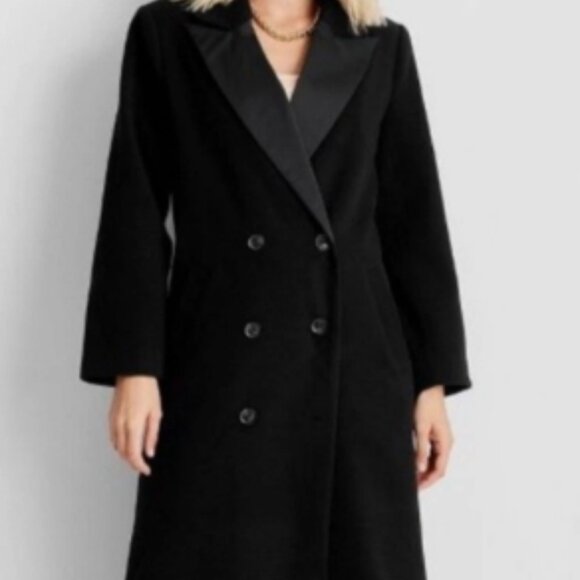 NWT Future Collective Black Double-Breasted Long Coat Size M - Picture 3 of 14